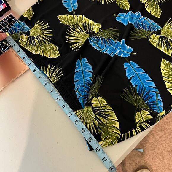 Pineapple Moon 90s Blue & Green Palm Leaf Print Elastic Summer Skirt Size XL - Picture 6 of 8